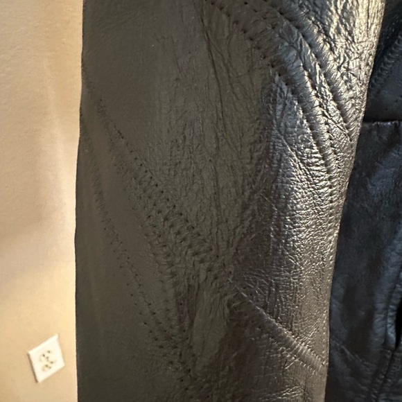 Women's Black Patchwork Leather Jacket Mid hip Small - Picture 5 of 10
